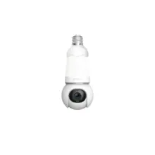 White smart lightbulb with an integrated security camera at the base for home surveillance