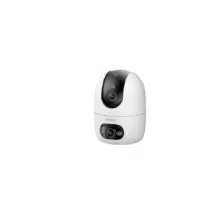 White dual-lens security camera dome with IMOU branding, angled slightly to the left, against a plain background