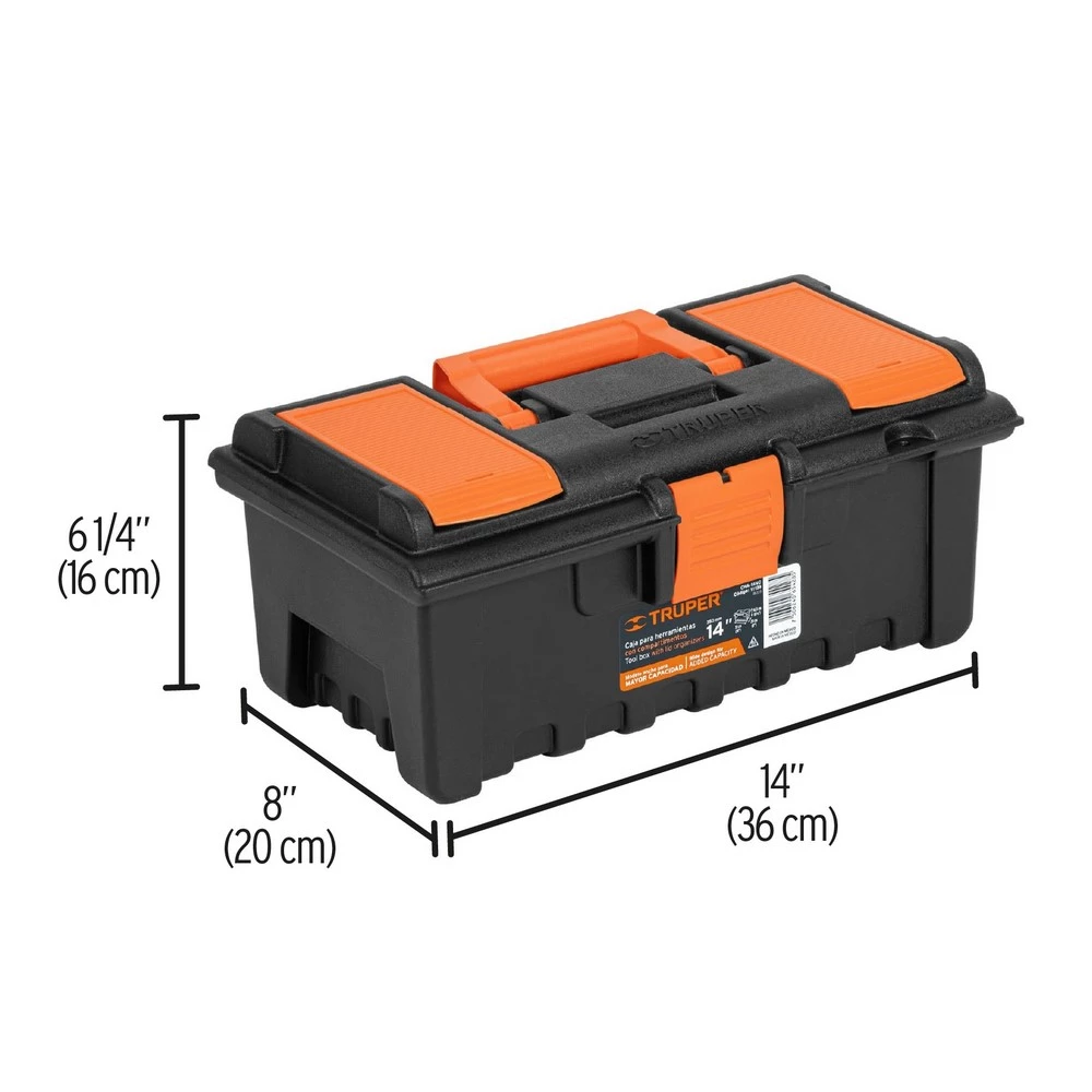 Caja para herramientas de 14 pulgadas naranja sin compartimentos de  36x20x17cm truper