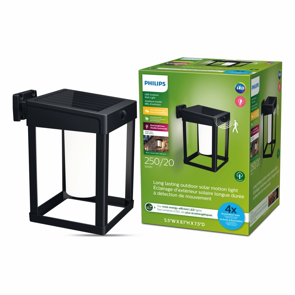 Farol De Pared Solar Led 3w 250lm Camill Luz Cálida Philips