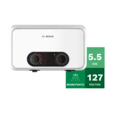 Bosch water heater with dual control dials; shows 5.5 kW and 127 volts, MONOPUNTO.