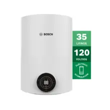 Bosch electric storage water heater, 35-liter capacity, 120 volts, with round digital control panel.