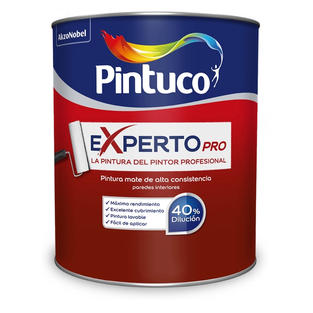 Pintuco Externo Pro metal paint can with blue and red label and a roller image brand Pintuo logo visible