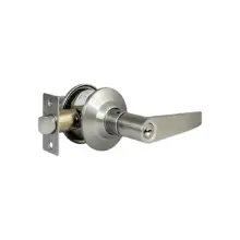 Stainless steel door lever handle with keyed lock and latch assembly